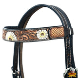 Hilason Western Horse Floral Hand Painted American Leather Breast Collar Fringes Brown
