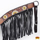 Hilason Western Horse Floral Hand Painted American Leather Breast Collar Fringes Brown