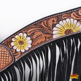 Hilason Western Horse Floral Hand Painted American Leather Breast Collar Fringes Brown