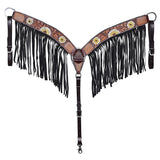 Hilason Western Horse Floral Hand Painted American Leather Breast Collar Fringes Brown