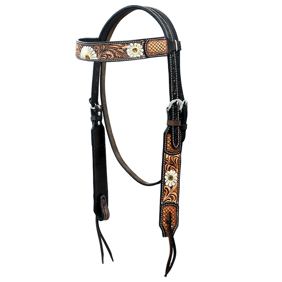 Hilason Western Horse Floral Hand Painted American Leather Headstall Dark Brown - Uhorse