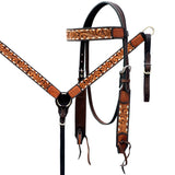 HILASON Western Leather Horse Headstall Breast Collar American Leather Dark Brown Harness | Leather Headstall | Leather Breast Collar | Tack Set for Horses