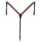 Hilason Horse Floral Hand Carved American Leather Breast Collar Headstall Dark Brown