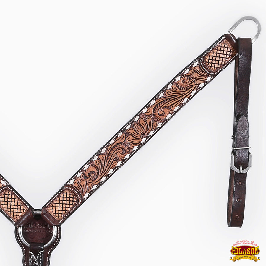 HILASON Western Leather Horse Headstall Breast Collar American Dark Brown Harness | Tack Set for Horses