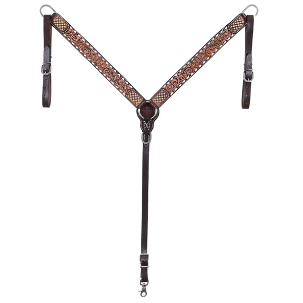 Hilason Horse Floral Hand Carved American Leather Breast Collar Headstall Dark Brown - Uhorse