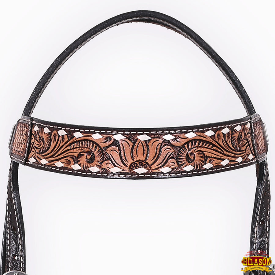 HILASON Western Leather Horse Headstall Breast Collar American Dark Brown Harness | Tack Set for Horses