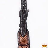 Hilason Horse Floral Hand Carved American Leather Breast Collar Headstall Dark Brown