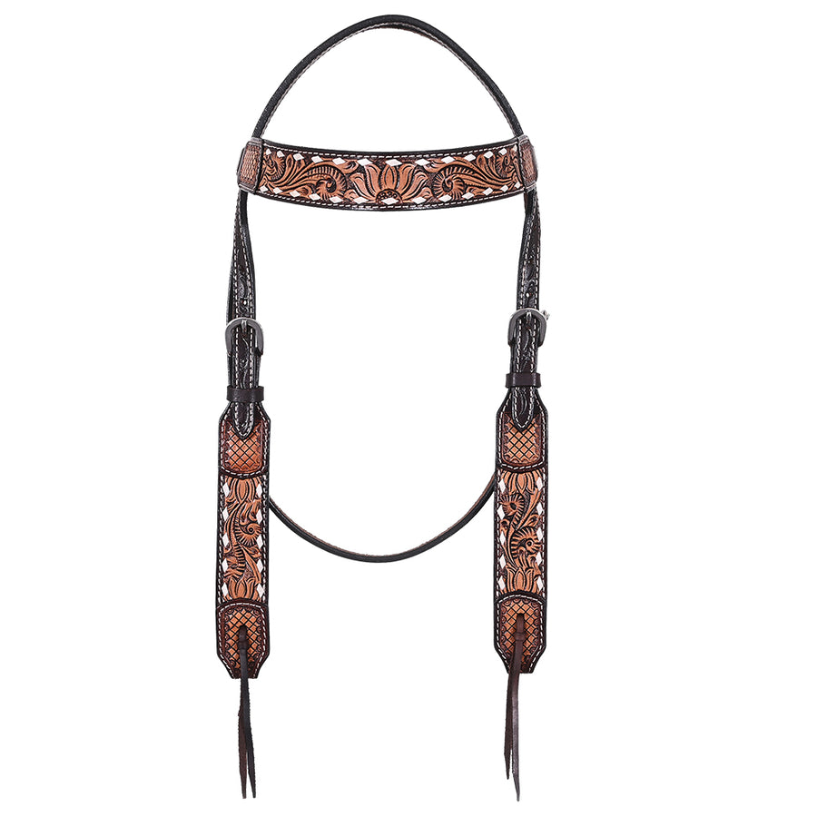 Hilason Western Horse Floral Hand Carved American Leather Headstall Dark Brown - Uhorse