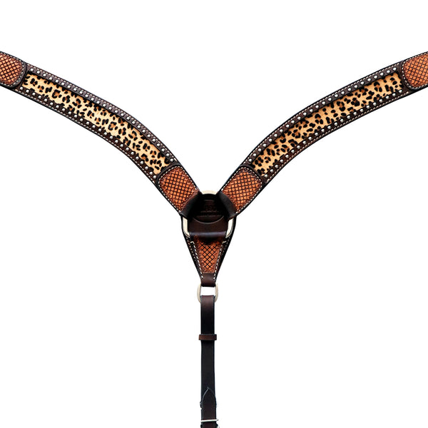 Hilason Western Horse Hand Tooled American Leather Breast Collar Cheetah Print Dark Brown - Uhorse