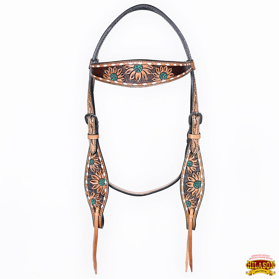HILASON Western Horse Headstall & Breast Collar American Leather Floral Carving
