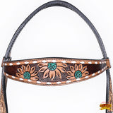 HILASON Western Horse Headstall & Breast Collar American Leather Floral Carving