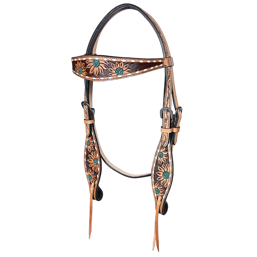 Hilason Western Horse Floral Hand Painted American Leather Headstall Brown - Uhorse