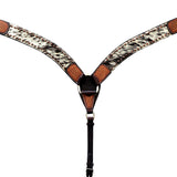 Hilason Horse Hand Tooled American Hair On Leather Breast Collar Headstall Brown