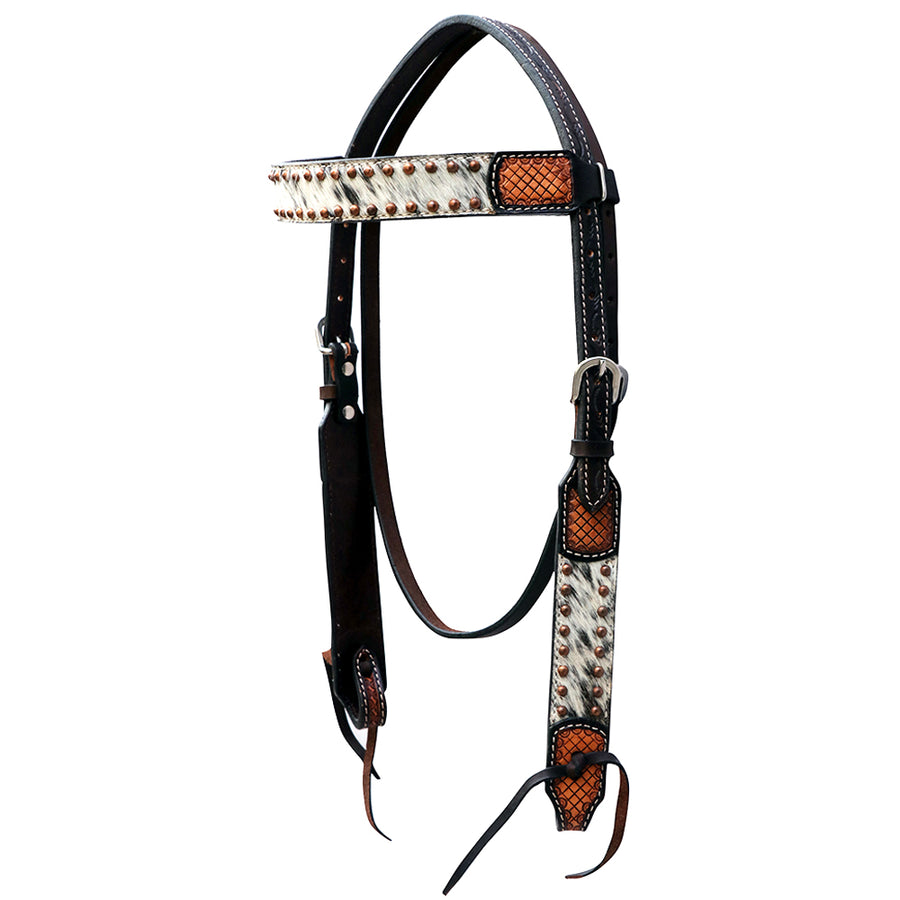 Hilason Western Horse Hand Tooled American Hair On Leather Headstall Brown - Uhorse