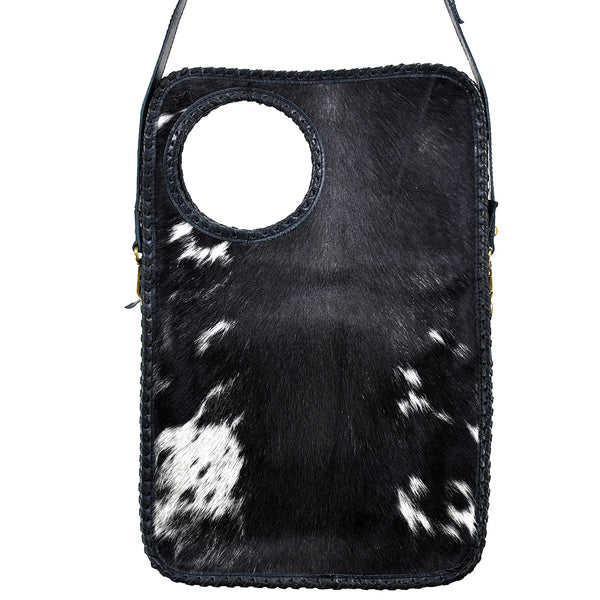 Black and white cowhide leather phone crossbody bag - Uhorse