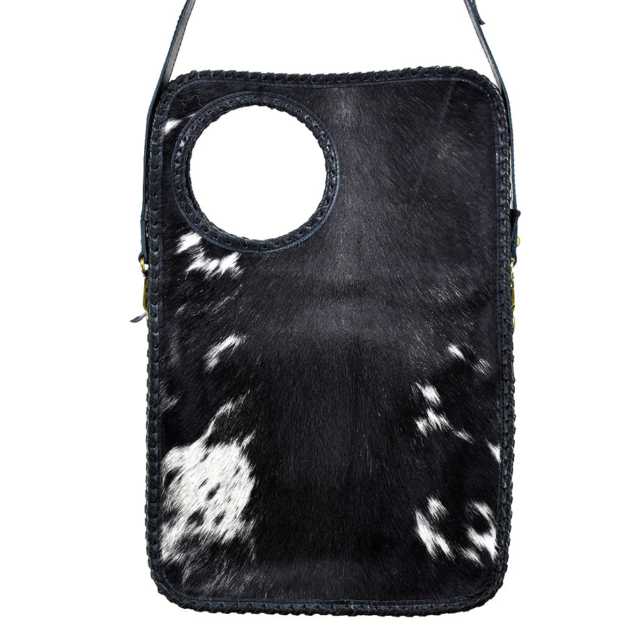Black and white cowhide leather phone crossbody bag - Uhorse
