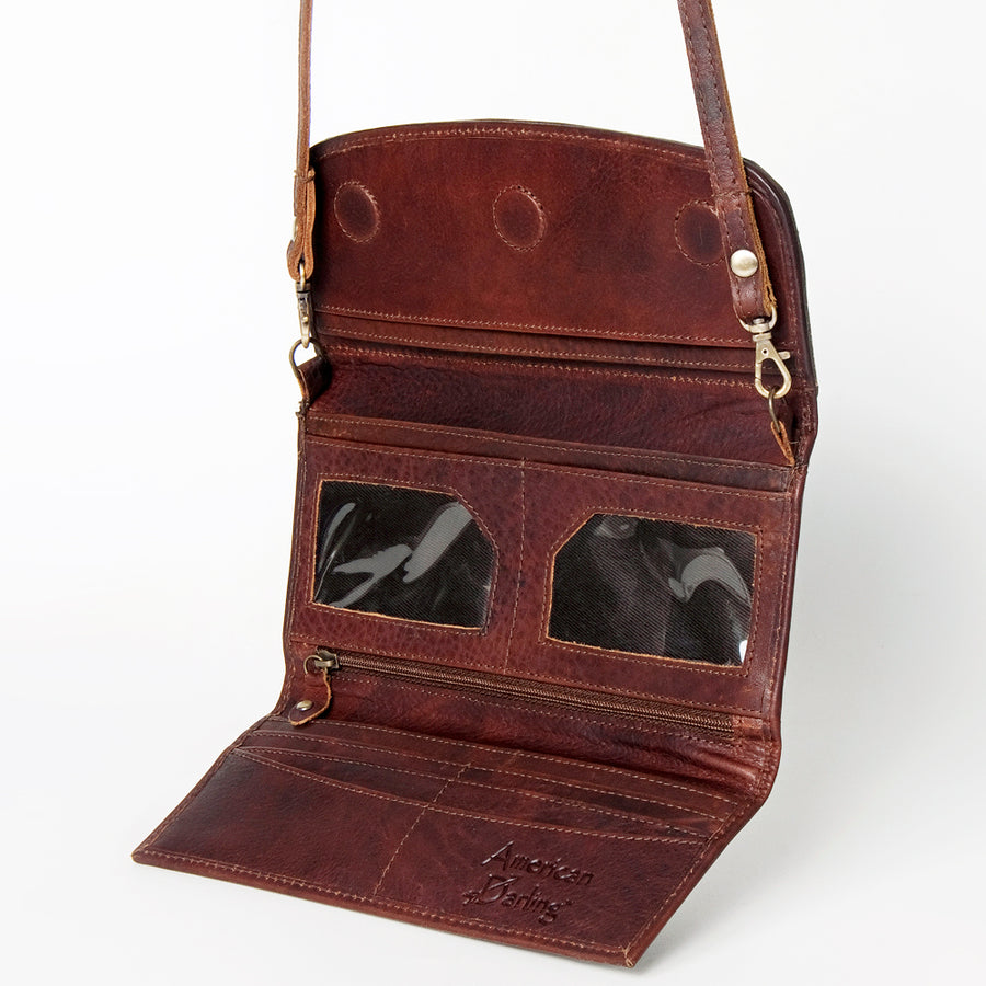 American Darling Small Cross body Bag Genuine Vegetable Tanned Leather Wallet Purse Western Handbag 4in x 1in x 8in