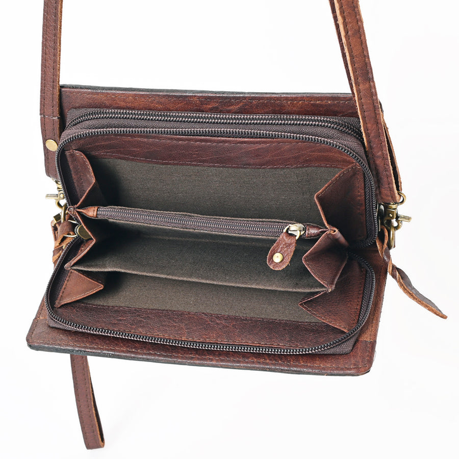 American Darling Organiser Bag, Hand Painted Western Leather, Vegetable Tanned Full Grain, 4in (H) X 8in (W) X 1.5in (D)