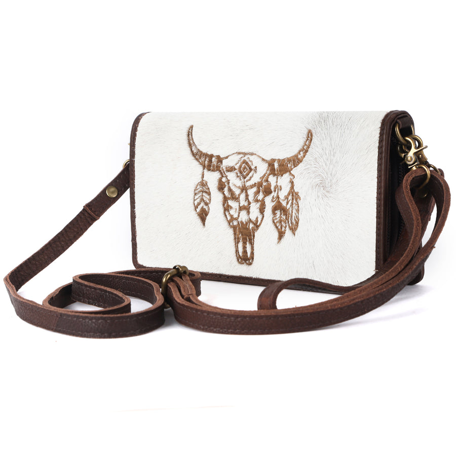 American Darling White Hair-On Cowhide Organiser Bag - Handcrafted Western Leather - Uhorse