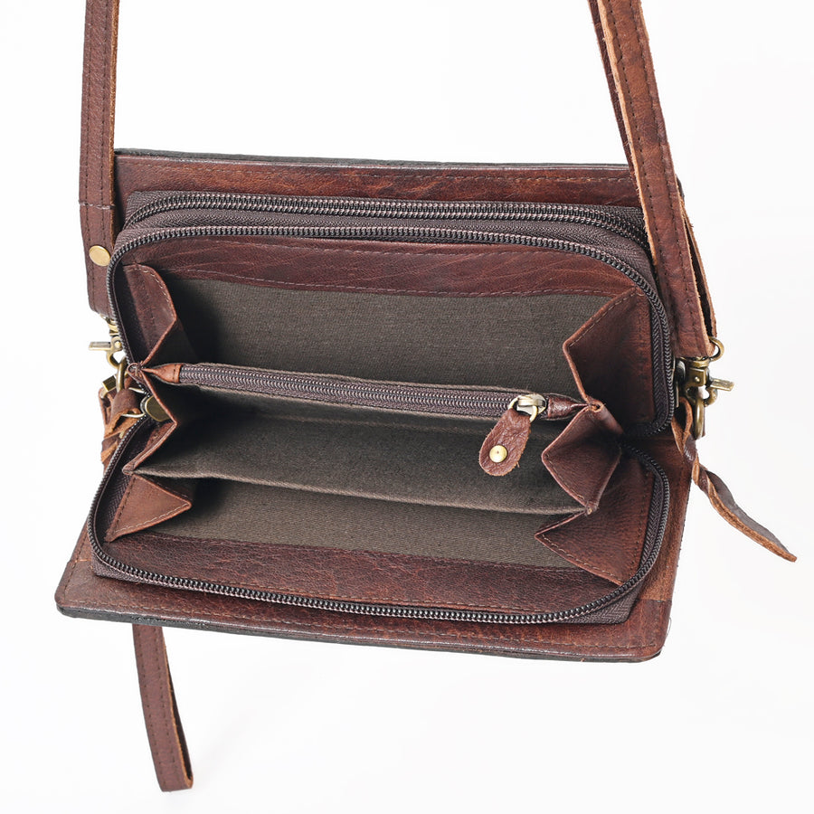 American Darling Organiser Bag, Hand Painted Western Leather, Vegetable Tanned Full Grain, 4in (H) X 8in (W) X 1.5in (D)