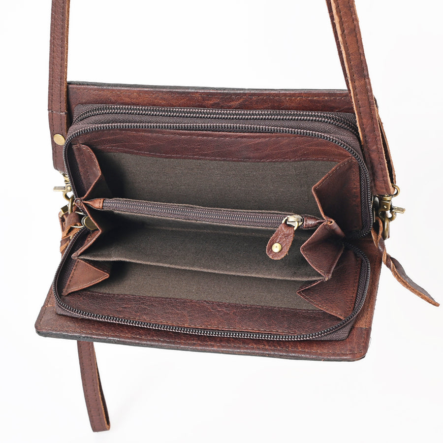 American Darling Organiser Bag, Hand Painted Western Leather, Vegetable Tanned Full Grain, 4in (H) X 8in (W) X 1.5in (D)