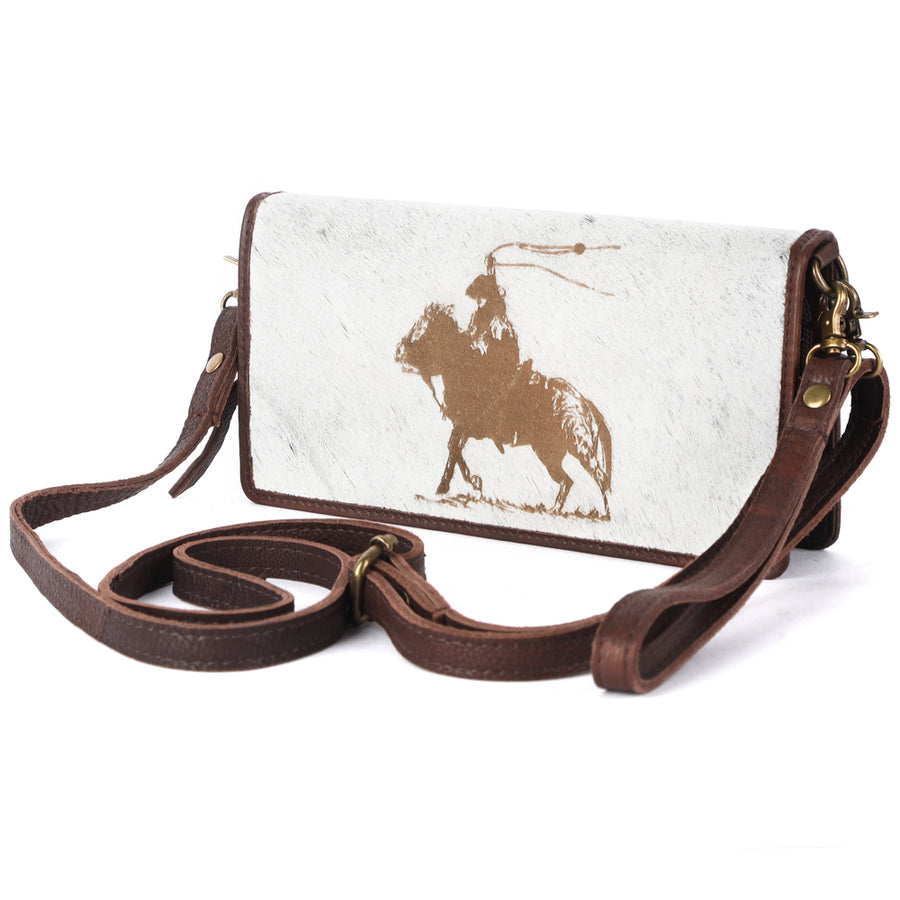 American Darling White Hair-On Cowhide Organiser Bag - Handcrafted Western Leather - Uhorse