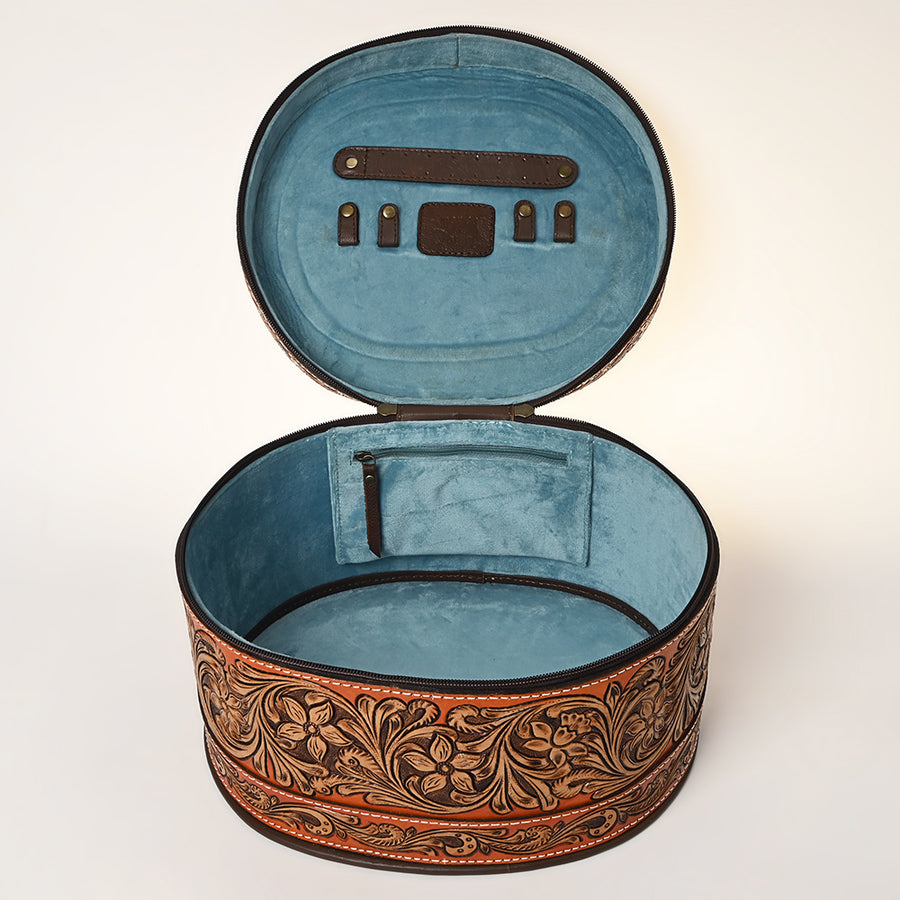 American Darling Hand Tooled Floral Carved Leather Jewelry Case Vegetable-Tanned Genuine Leather YKK Zipper Western Storage