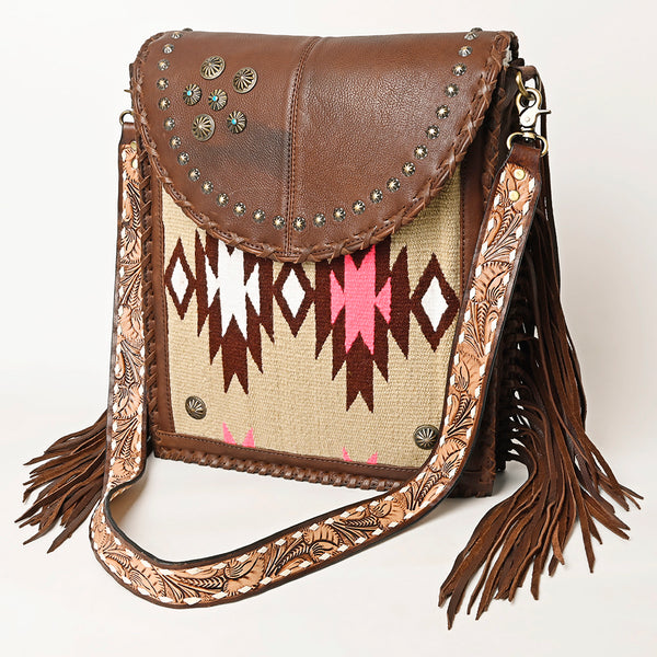 American Darling Hand Woven Saddle Blanket and Genuine Leather Fringed Cross body Bag - Uhorse