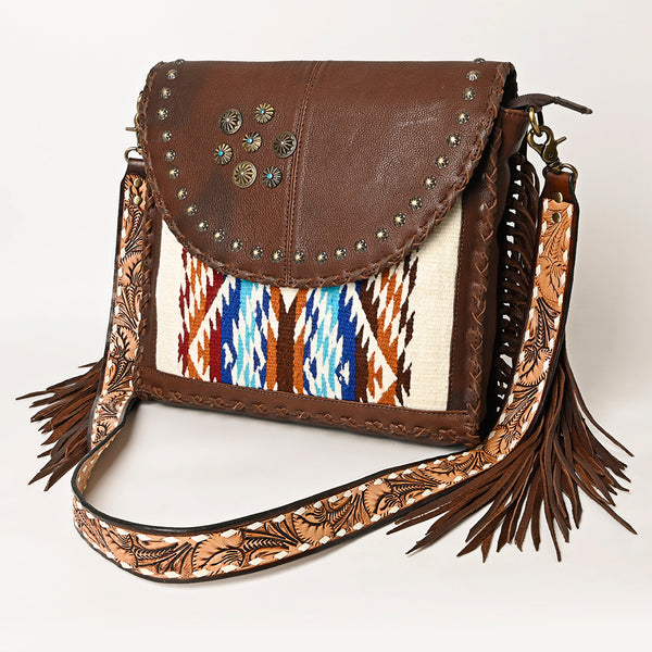 American Darling Hand Woven Saddle Blanket and Genuine Leather Fringed Cross body Bag - Uhorse