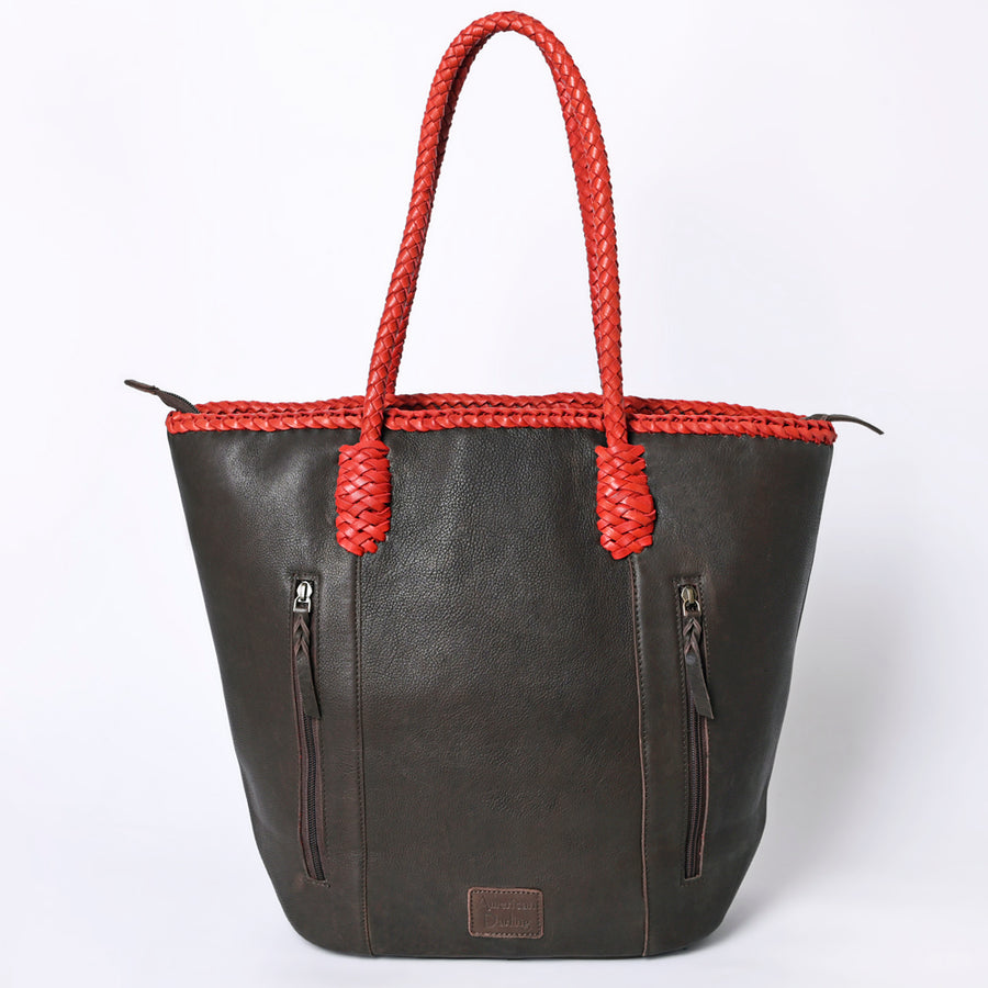 American Darling Tote Bag Western Genuine Leather Handcrafted Large Purse with Fringes and Braided Straps