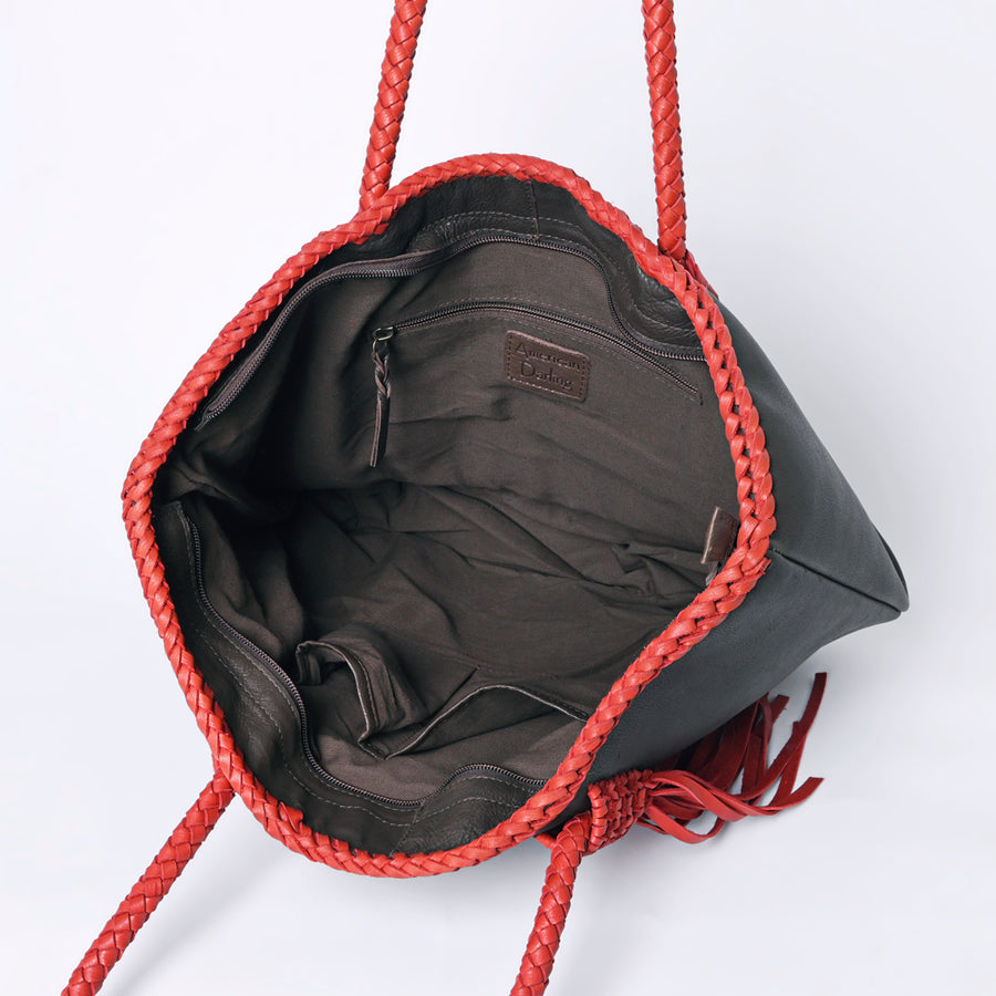 American Darling Tote Bag Western Genuine Leather Handcrafted Large Purse with Fringes and Braided Straps