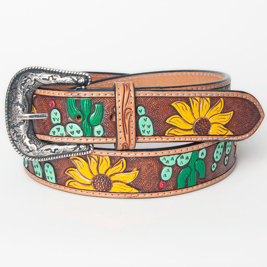American Darling Beautifully Hand Tooled Tan Genuine Leather Belt Men and Women Western with Removable Buckle