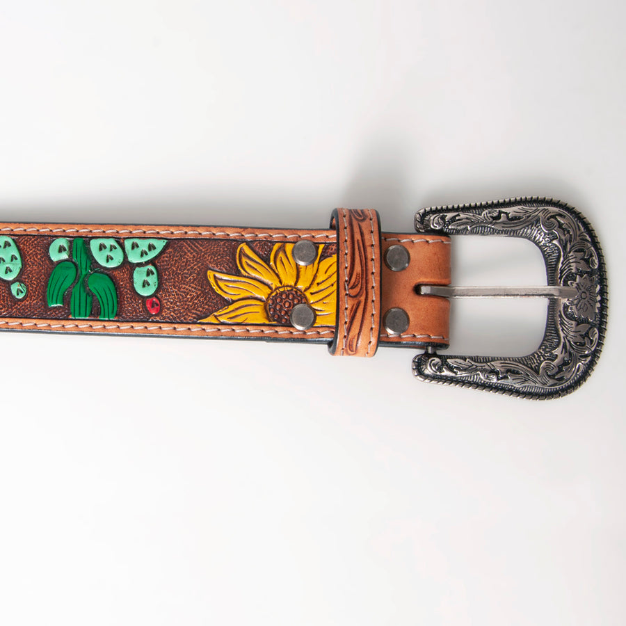 American Darling Beautifully Hand Tooled Tan Genuine Leather Belt Men and Women Western with Removable Buckle