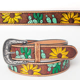 American Darling Beautifully Hand Tooled Tan Genuine American Leather Belt Men and Women Western Belt with Removable Buckle