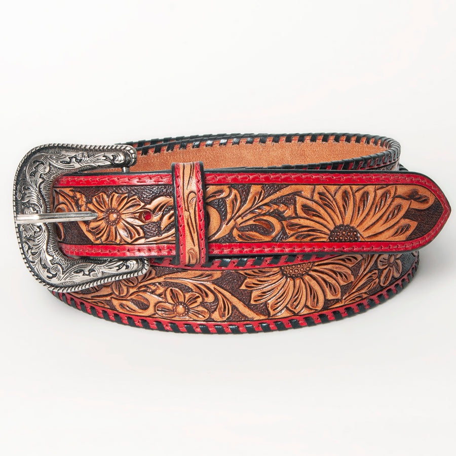 American Darling Beautifully Hand Tooled Tan Genuine Leather Belt Men and Women Western with Removable Buckle