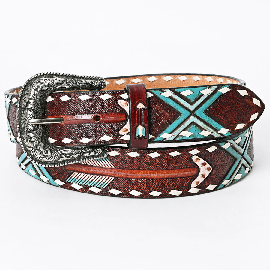 American Darling Beautifully Hand Tooled Tan Genuine Leather Belt Men and Women Western with Removable Buckle