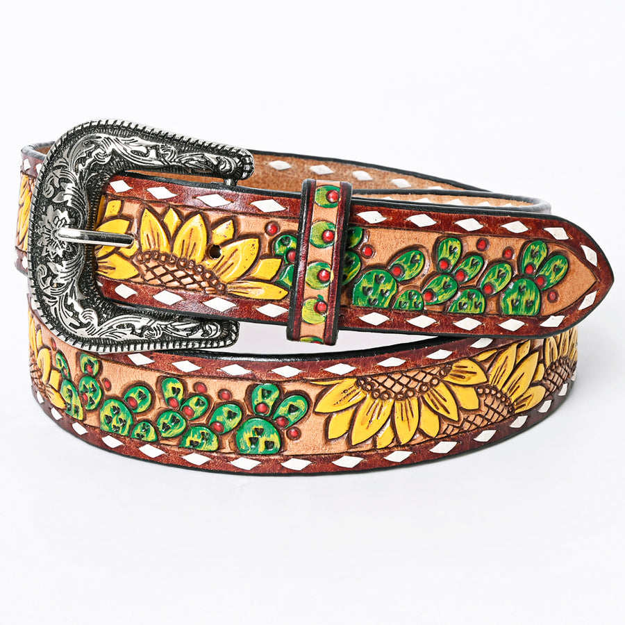 American Darling Beautifully Hand Tooled Tan Genuine Leather Belt Men and Women Western with Removable Buckle