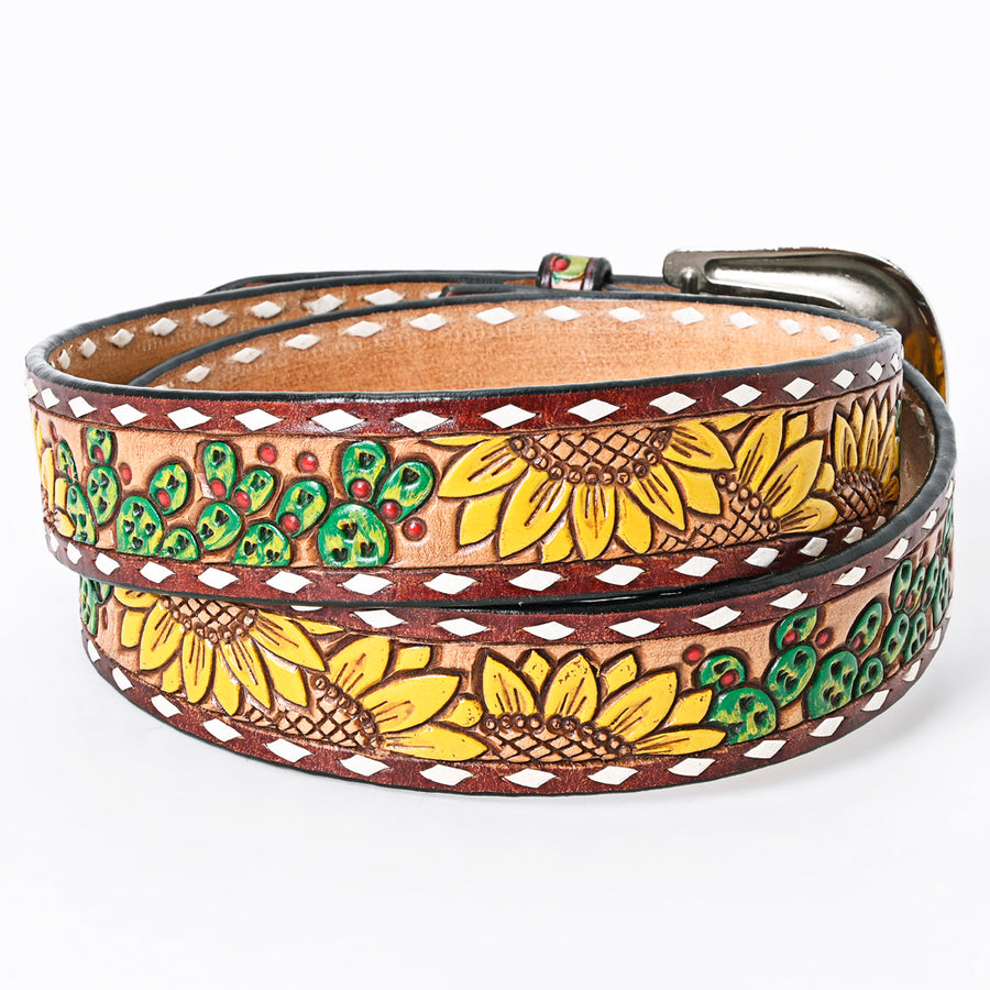 American Darling Beautifully Hand Tooled Tan Genuine Leather Belt Men and Women Western with Removable Buckle