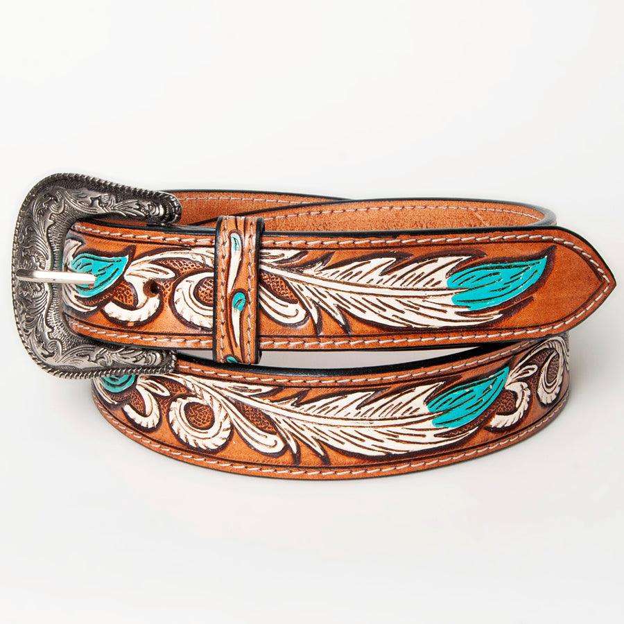 American Darling Beautifully Hand Tooled Tan Genuine Leather Belt Men and Women Western with Removable Buckle