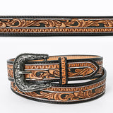 Beautifully Hand Tooled Genuine American Leather Belt Men and Women - Hilason