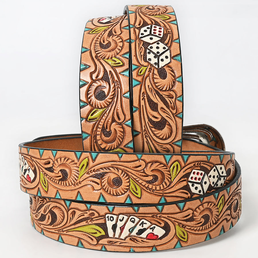 American Darling Beautifully Hand Tooled Green Genuine Leather Belt Men and Women Western with Removable Buckle