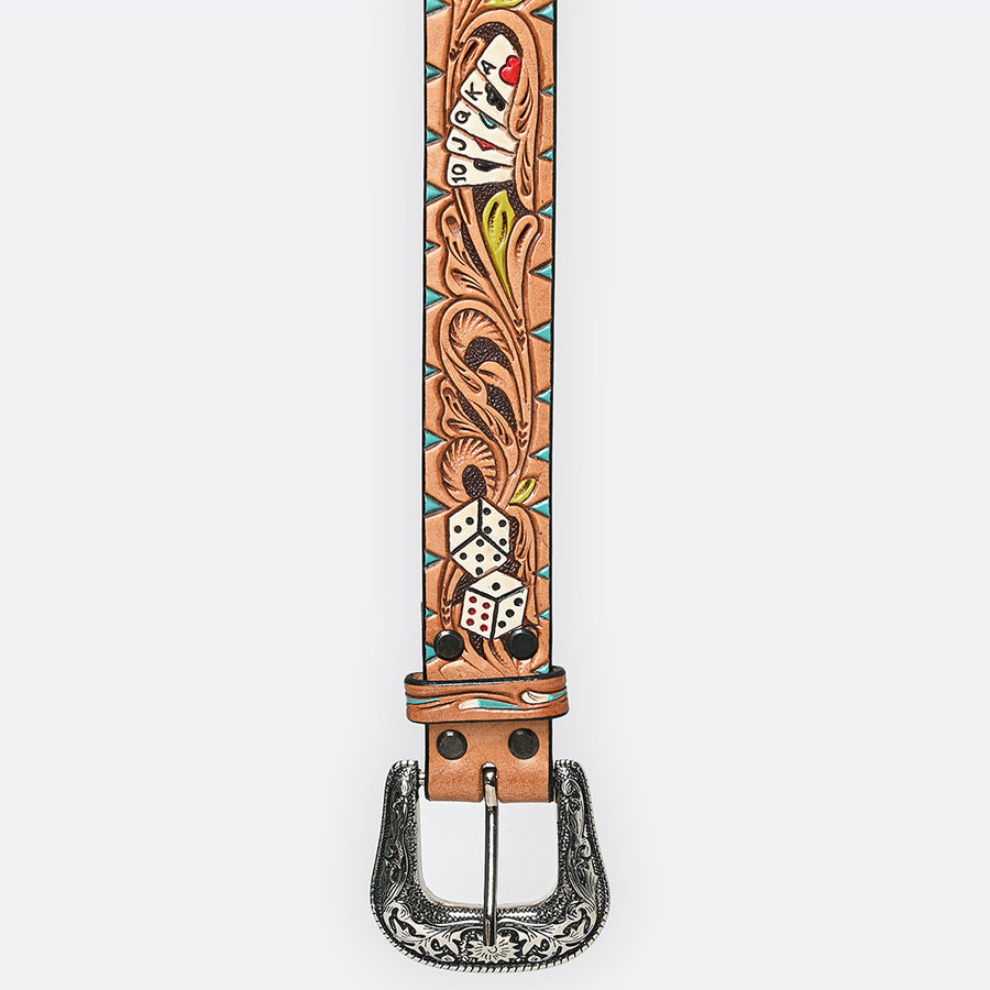 American Darling Beautifully Hand Tooled Green Genuine Leather Belt Men and Women Western with Removable Buckle
