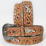 Beautifully Hand Tooled Painted Genuine American Leather Belt Men and by Hilason – Cowboy and equestrian accessories