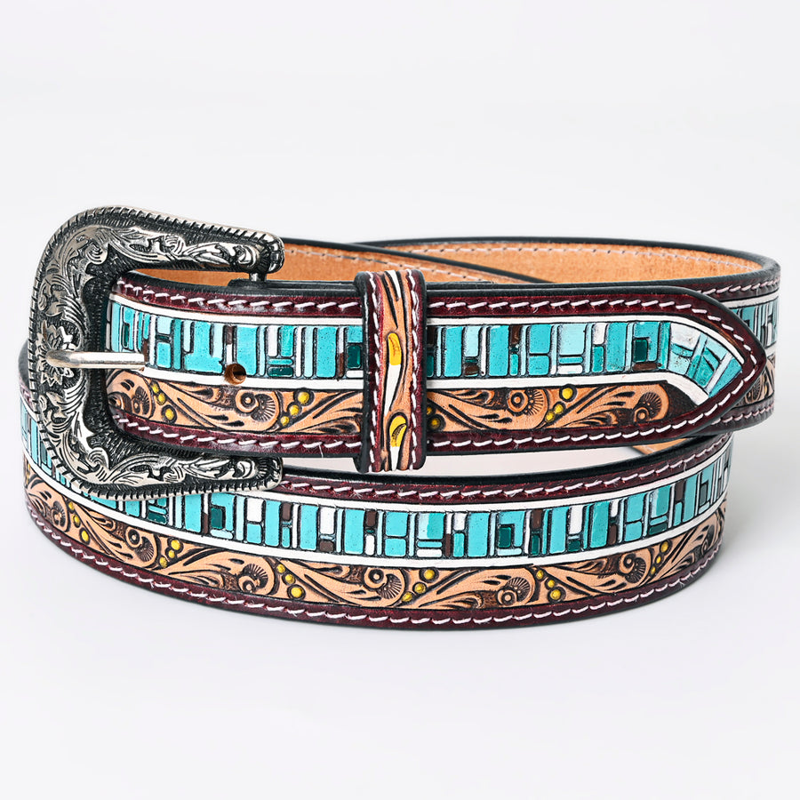 American Darling Beautifully Hand Tooled Green Genuine Leather Belt Men and Women Western with Removable Buckle