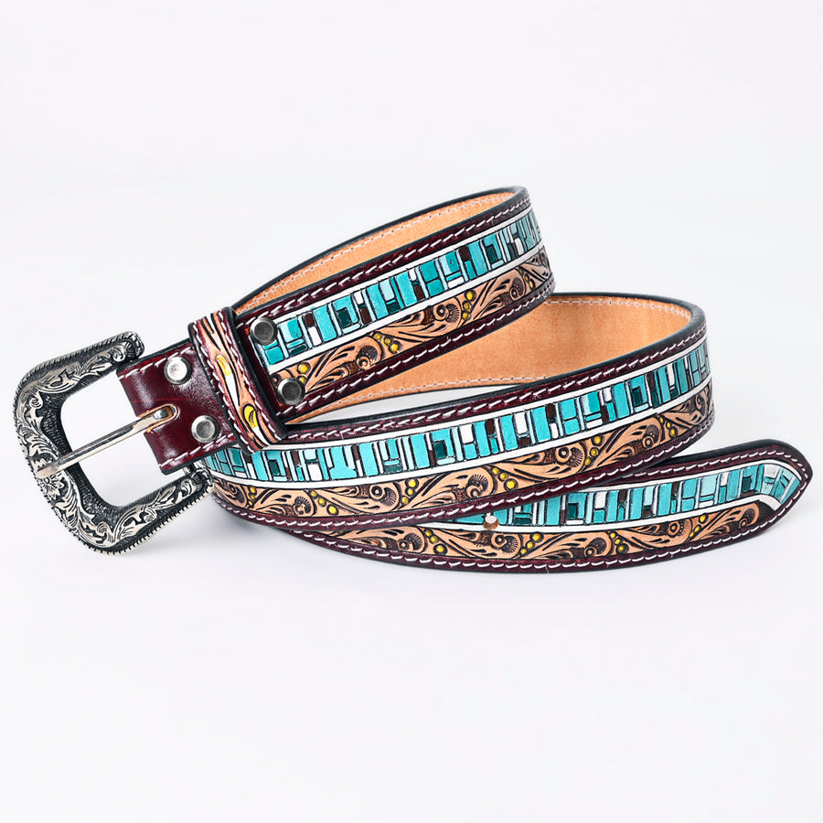 American Darling Beautifully Hand Tooled Green Genuine Leather Belt Men and Women Western with Removable Buckle