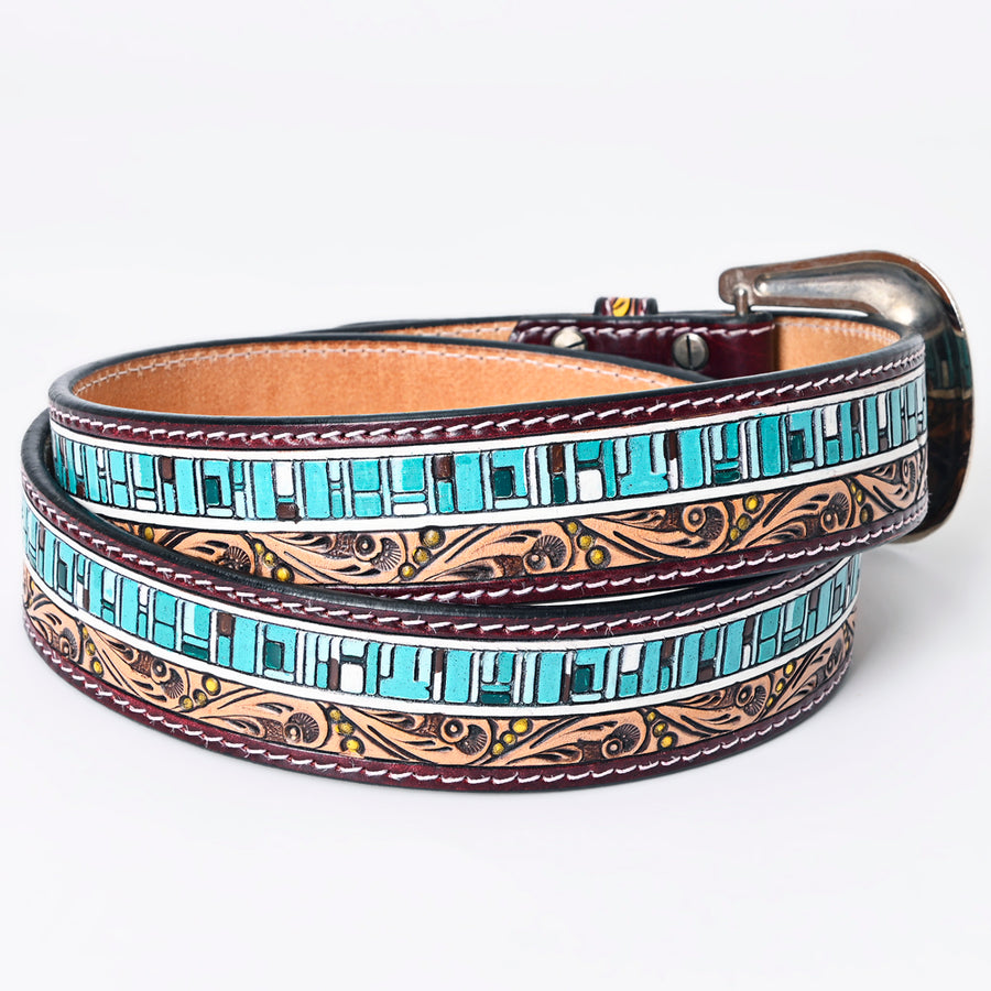 American Darling Beautifully Hand Tooled Green Genuine Leather Belt Men and Women Western with Removable Buckle