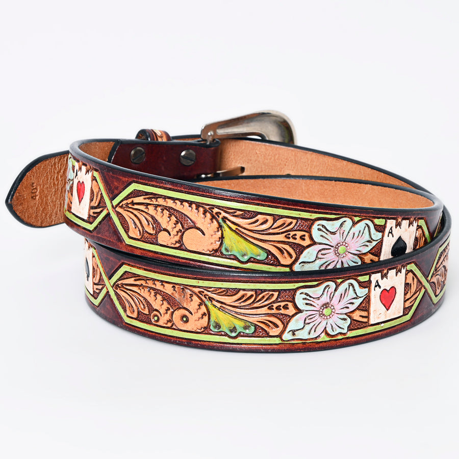 American Darling Beautifully Hand Tooled Green Genuine Leather Belt Men and Women Western with Removable Buckle