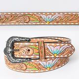 American Darling Beautifully Hand Tooled Tan Genuine American Leather Belt Men and Women Western Belt with Removable Buckle