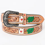 American Darling Beautifully Hand Tooled Tan Genuine American Leather Belt Men and Women Western Belt with Removable Buckle