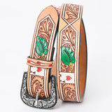 American Darling Beautifully Hand Tooled Tan Genuine American Leather Belt Men and Women Western Belt with Removable Buckle